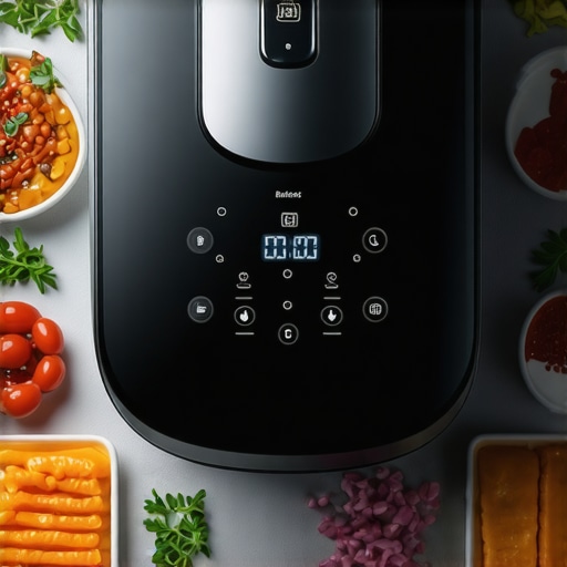 Modern multicooker with ingredients and cooking modes visible