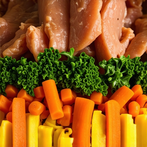 Layered ingredients for slow cooker Ingredients layered in a slow cooker for even cooking and flavor layering