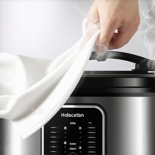 Person using cloth to wipe the steam-loosened residue from inside a multicooker