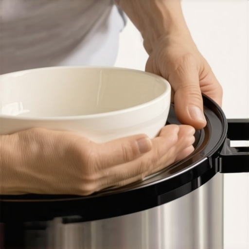 Person carefully handling slow cooker ceramic insert to prevent cracks