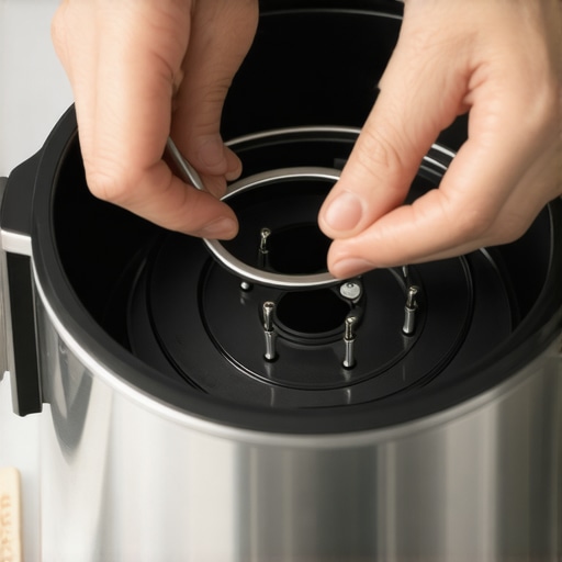 Person examining the gasket and locking pins inside a multicooker lid to ensure proper function.