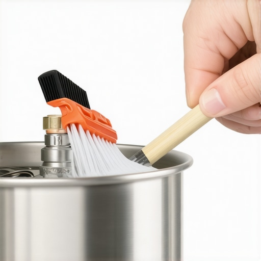 Person cleaning pressure cooker valve with brush for optimal performance