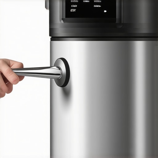 Person cleaning multicooker valve with brush in a modern kitchen.