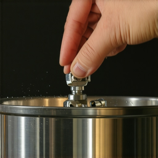 Person checking the gasket and valve of a pressure cooker for wear and cleanliness.